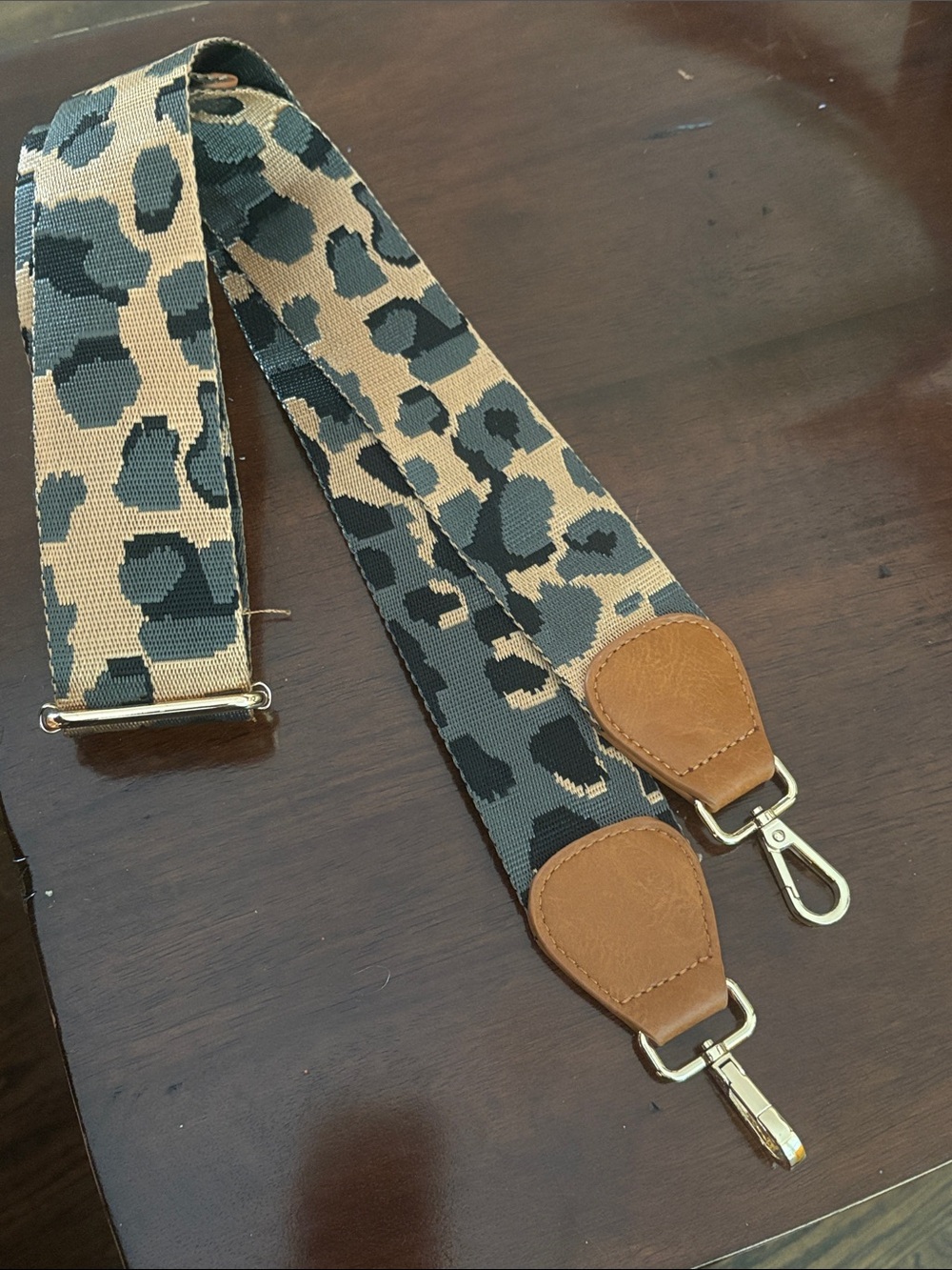 Leopard Print Adjustable Crossbody Strap with Tan Leather Accents